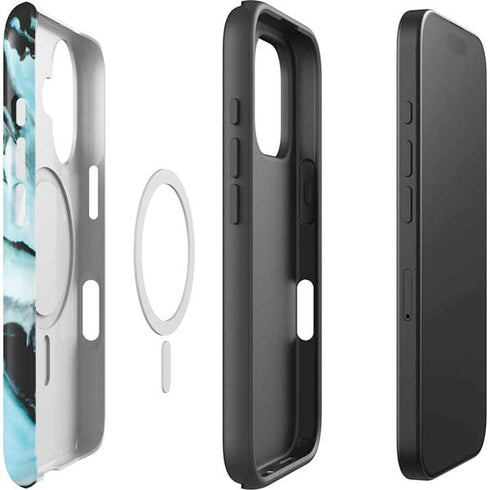 Aqua Blue Marble Ink iPhone 16 Plus Magsafe Impact Case